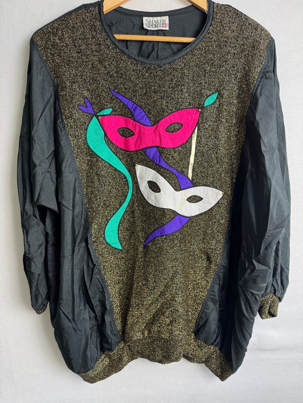 Shaker Sport Womens 80s Mardi Gra Long Sleeve Top 2X